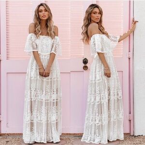 NEW Vici (Aakaa): Our Together is Forever Off the Shoulder Lace Maxi Dress